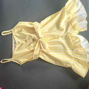 Toddlers spaghetti strap yellow stripped romper